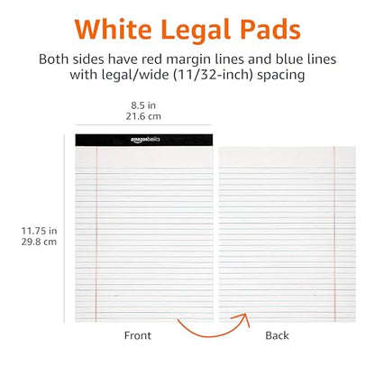 Amazon Basics Wide Ruled Lined Writing Note Pads, 8.5 inch x 11.75 inch, White, 12 Count (12 Pack of 50)