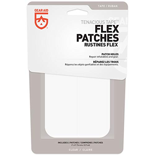 GEAR AID Tenacious Tape Flex Patches for Vinyl and Fabric Repair, Clear, Two 3" x 5" patches (10800)
