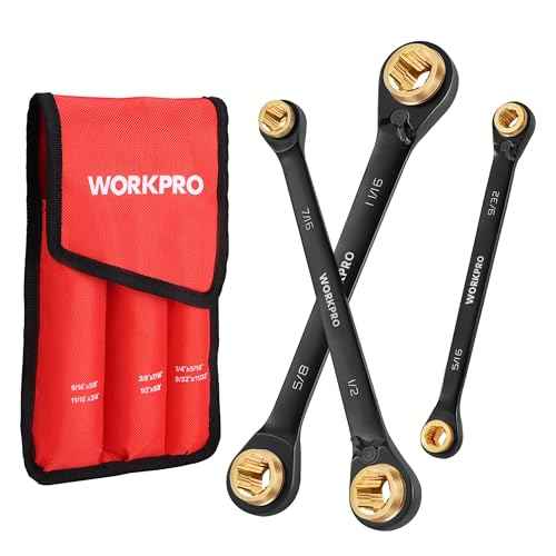 WORKPRO 3-Piece 4-in-1 Reversible Ratcheting Wrench Set, 12 Sizes in 3 Wrenches (1/4"-3/4"), SAE, Anti-Slip, Double Box End, 72-Tooth, CR-V, 6-Point, with Storage Bag - for Repair & Maintenance