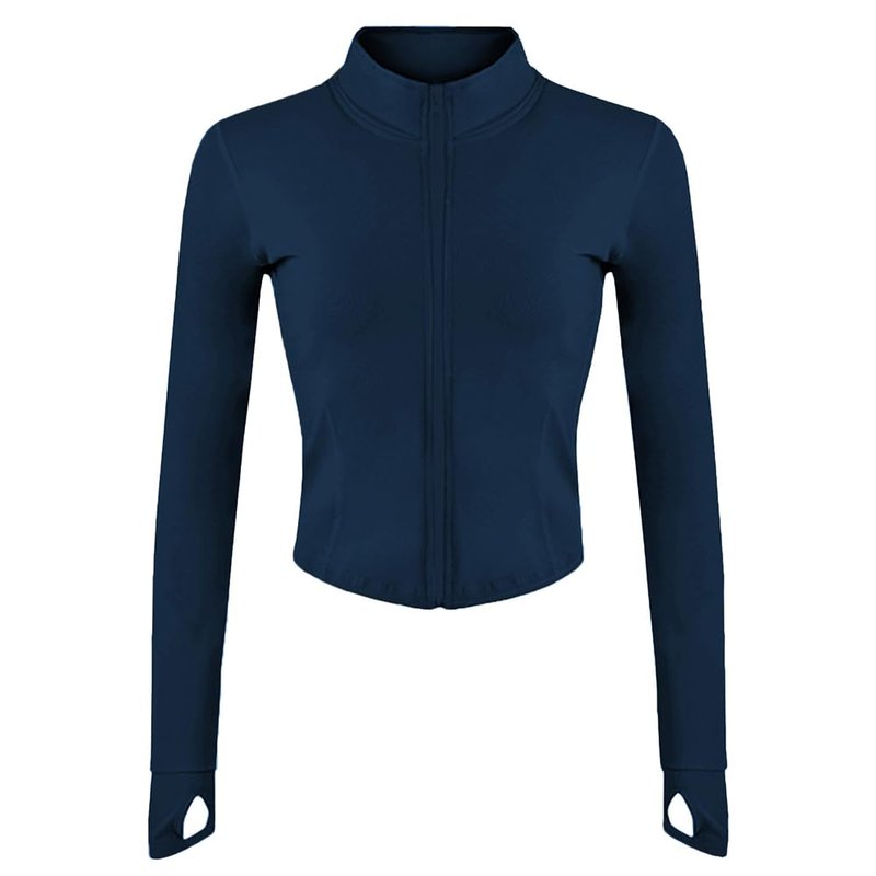 Lviefent Womens Lightweight Full Zip Running Track Jacket Workout Slim Fit Yoga Sportwear with Thumb Holes (Navy, Medium)