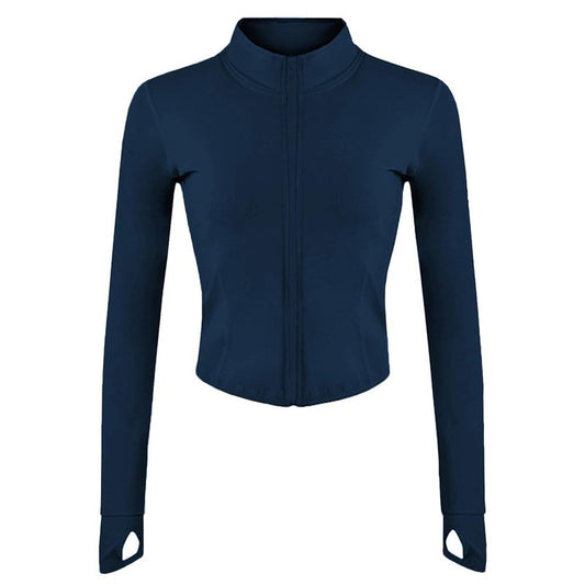 Lviefent Womens Lightweight Full Zip Running Track Jacket Workout Slim Fit Yoga Sportwear with Thumb Holes (Navy, Medium)