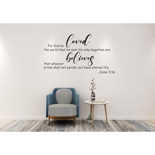 John 3:16 Wall Sticker,for God so Loved The World -Bible Verse Prayer Christian Religious Scripture Quotes Wall Decal Vinyl DIY Removable for Livingroom Home Office