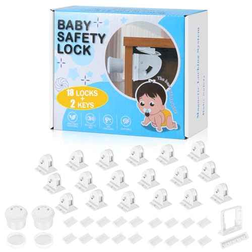 18 Pack Magnetic Cabinet Locks for Child Safety, Drawer Locks Baby Proofing, Magnetic Door Safety Locks for Cabinets and Drawers, Easy Installation No Tools Required (18 Pack and 2 Keys)