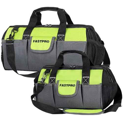 FASTPRO 2-Piece Tool bags, 13-inch & 16-inch Wide Mouth Tool Storage Bags included, Multi-pocket Tool Organizer with Adjustable Shoulder Strap