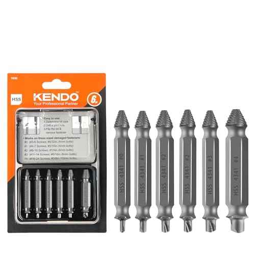 KENDO 6PC HSS Damaged Screw Extractor Set - Remover for Stripped Screws Nuts & Bolts, Drill Bit Tools for Easy Removal of Rusty & Broken Hardware, Easy Removal of Rusty Broken Hardware Gift