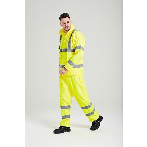 Portwest H441 Waterproof Hi Vis Reflective Safety Rain Pants Lightweight Waterproof Elasticated Waistband Over Work Trousers Mens Workwear Yellow, Large