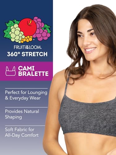 Fruit of the Loom Women's Spaghetti Strap Cotton Pullover Sports Bra Value Pack, Dancing Rosebuds/Lilas/White/Charcoal