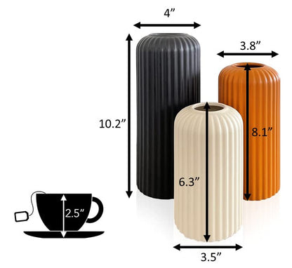 Rumi Decor Modern Ceramic Vases for Living Room, Coffee Table, Home, Fireplace, Shelf Accents, Dining Table - Black