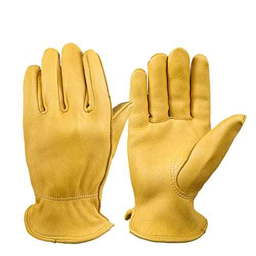 OZERO Motorcycle Gloves, Grain Deerskin Leather Driving Gloves for Rubbing Jewelry/Shooting/Hunting/Gardening/Yard Work/Farm - Extremely Soft and Perfect Fit for Men & Women (Gold,M)