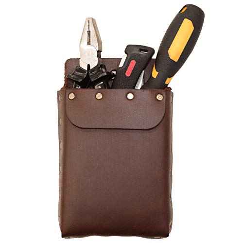 Hide & Drink, Riveted Squared Tool Pouch for Waist Belt, Heavy Duty Case, Rustic Tool Organizer, Full Grain Leather, Handmade, Bourbon Brown