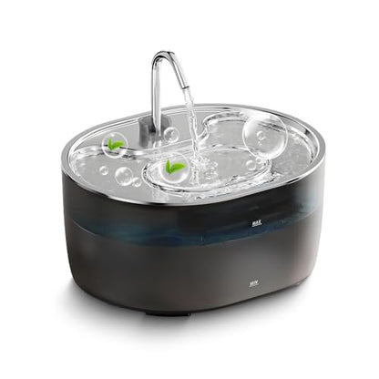 Furrcali Cat Water Fountain 108oz/3.2L, Stainless Steel Lid & Transparent PC Tank, BPA-Free, Pet Water Dispenser for Cats & Dogs, Automatic Cat Fountain with 5 Replacement Filters, Ultra Quiet Pump