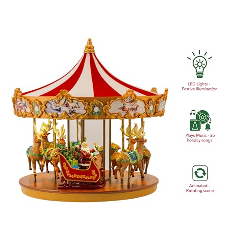 Mr. Christmas Very Merry Carousel Musical Animated Christmas Decoration, LED Lights, Plays 25 Holiday Songs, 12 Inch, Red