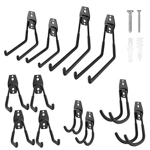WORKPRO 12-Piece Garage Hook Set, Heavy Duty Steel Garage Hangers, Utility Wall Mount Hooks, Tool Hangers for Bikes, Garden Tools, Ladders and Bulky Items