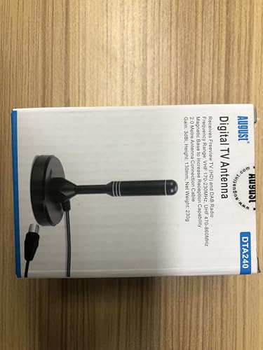 High Gain Freeview TV Aerial - August DTA240 - HD Portable Indoor/Outdoor Digital HD Antenna for USB TV Tuner/ DVB-T Television/ DAB Radio/ SD/ 4K - With Magnetic Base
