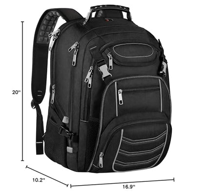 18.4 Laptop Backpack for Men, 60L Extra Large Gaming Laptops Backpack with USB Charger Port,TSA Friendly Flight Approved RFID Anti-Theft Pocket Heavy Duty Computer Bag Backbag,21.2*15.5*11.5 inch Grey