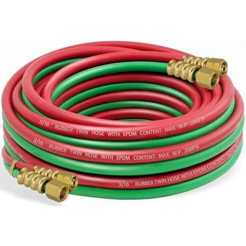 RX WELD 3/16-Inch Oxygen Acetylene Hose with 3/8"-24 A Fittings, Grade R, 25 Feet
