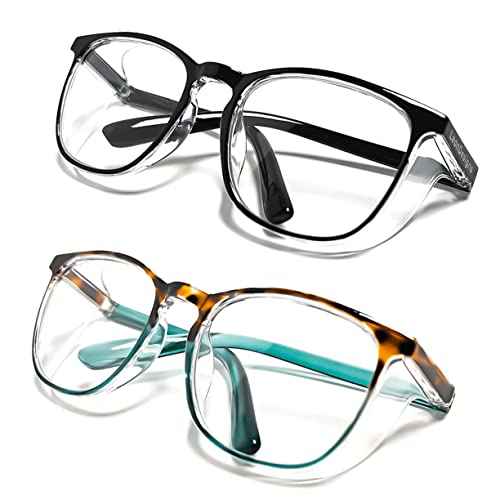 Safety Glasses Anti-Fog Goggles Z87.1 Blue Light Blocking Anti-Dust UV Protection Glasses For Men Women (Tortoise/Green+Black)