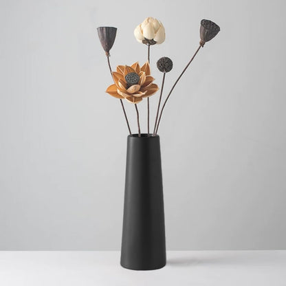Black Ceramic Vase, 8.5 Inch Flowers Vase for Pampas Grass, Rustic Table Vase for Centerpieces, Simple Modern Vase for Home Office Decor - Matte Black