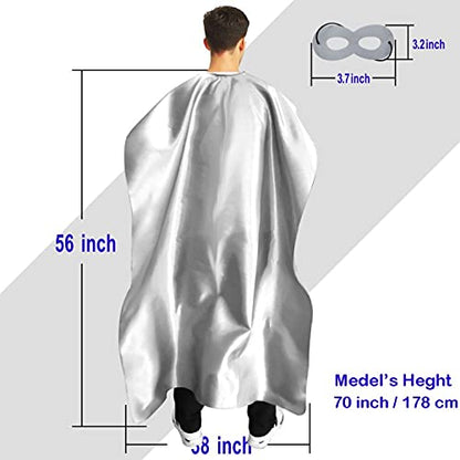Adult Superhero Cape and Mask for Man and Woman - Halloween Party Vampire Capes Dress Up Superhero Costume (Silver)