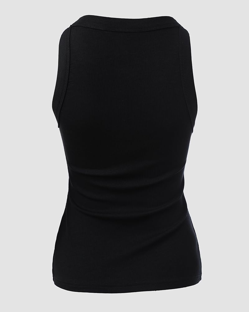 CHICME Womens Sleeveless Tank Top Summer Casual Ribbed Racerback Basic Fitted Thick Strap Black Shirts Top-M