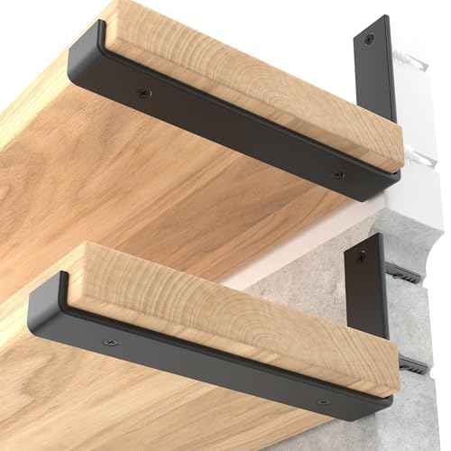 LEOPO 8 inch Shelf Brackets 12-Pack ,1/5 inch Thick Heavy Duty Industrial Bracket for DIY Floating Shelf Support, Black Coated Wall Shelf Support, 7.25¡± x 4¡± x 1.5¡±
