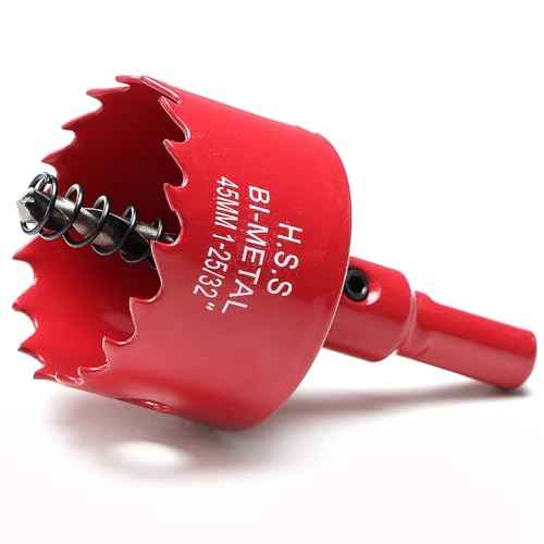 1-3/4 Inch Hole Saw for Wood, 45mm HSS BI-Metal Hole Saw for Recessed Lighting, 30mm Cutting Depth Hole Cutter with Hex Shank Drill Bit Adapter for Cornhole Boards Plastic Drywall Fiberboard, Red