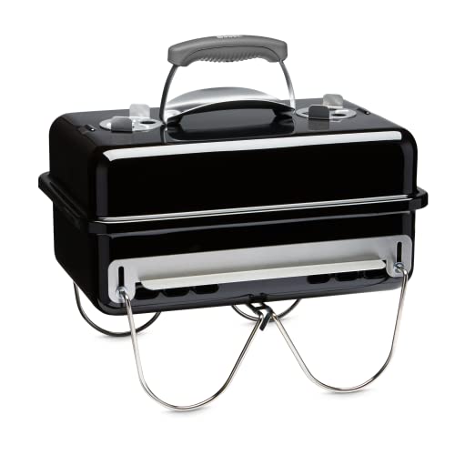 Weber Go-Anywhere Charcoal BBQ/Portable Grill with Folding Legs, Compact Design for Camping & Picnics, Durable Enamel, Precise Airflow Control, 42 x 26 cm Cooking Area, Black