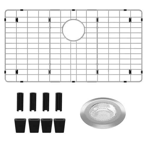 27-9/16" x 14-9/16" Sink Protectors for Kitchen Sink, Metal Sink Rack for Bottom of Sink Rear Drain, Stainless Steel Sink Protector for Kitchen (Silver, Separable,27-9/16" x 14-9/16", Rear Drain)