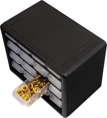 Akro-Mils 16-Drawer Plastic Drawer Storage Cabinet for Garage Organization, Beads, Makeup Organizer, Building Bricks Storage, Teacher Toolbox, 10-1/2-Inch W x 6-1/2-Inch D x 8-1/2-Inch H, 10116 Black