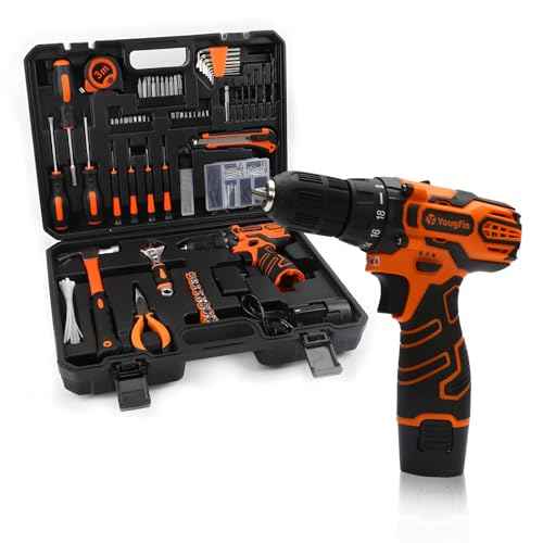 YOUGFIN Tool Kit with Drill 12V, Home Tool Set with Cordless Drill for Men, Power Drill Tool Box with 195 Pieces Household Hand Tools for Office (with 2.0Ah Battery & Charger)