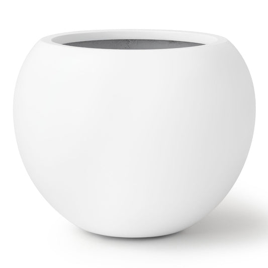 KUTE NEST 12.8"H x 16"D Premium Globo Fiberstone Round Planter with Drainage Hole, Smooth Finishes, Weather Resistant for Indoor and Outdoor Use, Included 2 Extra Coco Mats (White, 10.7" Pot Opening)