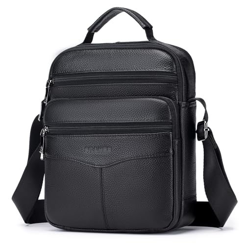 SPAHER Shoulder Bag Men Leather Handbag Business Messenger Backpack Crossbody Casual Tote Sling Travel Bag Document Bag with Top-Handle and Adjustable Strap Large Size