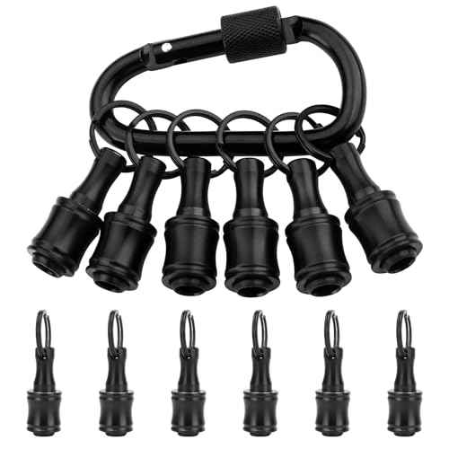 Katerk 6pc Black Bit Holder Keychain, 1/4in Hex Shank Portable Screwdriver Bit Clip for Impact Driver Flexible Drill Bit Extension Nut Driver W/Carabiner, Quick Release Drill Screw Adapter