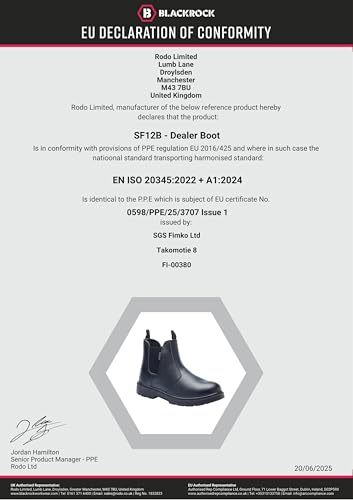 Blackrock Dealer Work Safety Boots, Steel Toe Cap, Chelsea Boots, Mens Womens Ladies, Safety Shoes, Gardening, Black, Horse Riding, Yard, Slip On Shoes, Lightweight - Size 9