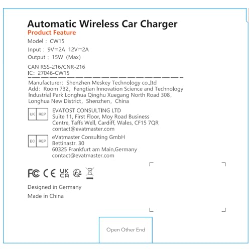 Auckly Qi 15W Car Phone Holder Wireless Charger, [270 ° Automatic Clamping], Wireless Car Charger Mount, Air Vent, for iPhone 11 12 13 14 15 16 Series & Samsung, Electromagnetic Induction, Black