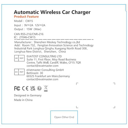 Auckly Qi 15W Car Phone Holder Wireless Charger, [270 ° Automatic Clamping], Wireless Car Charger Mount, Air Vent, for iPhone 11 12 13 14 15 16 Series & Samsung, Electromagnetic Induction, Black