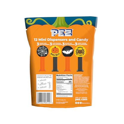 PEZ Candy Mini Halloween Candy Dispensers Trick or Treat Favors, Bag of 12, Orange, 0.32 Ounce (Pack of 1)