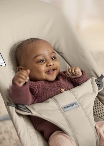 BabyBjörn Bouncer Balance Soft, Tri-Fabric, Sand Grey | 2-in-1 Adjustable Baby Bouncer Seat and Toddler Chair, Newborn to Toddler (8-29 lbs), 4 Positions, Lightweight & Portable