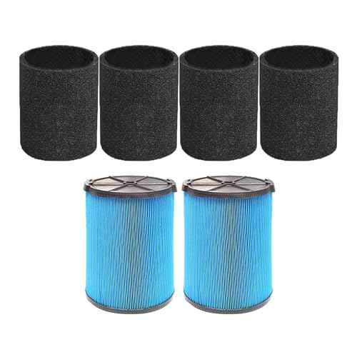2 Pack VF5000 Filter for Ridgid Shop Vac 5-20 Gallon Wet Dry Vacuums, 3 Layer Pleated Vacuum Filter Fit Models WD1450 WD0970 WD1270 WD06700 WD1851 WD1680 RV2400A£¨with 4pcs Foam Sleeve£©