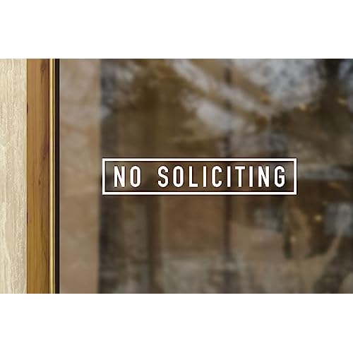 Premium White Vinyl Decal 13x3 inches: No Soliciting On The Outside of Storefront Window and Door- Elegant Front Door Greeting, No Salesmen Sticker