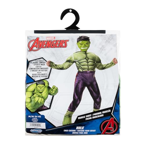Marvel Hulk Official Youth Halloween Costume - Premium Quality Padded Jumpsuit with Plastic Mask (Size Small) Green