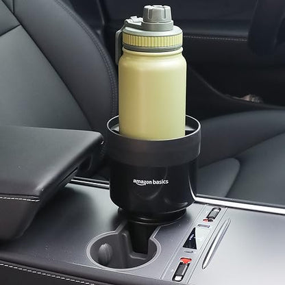 Amazon Basics Car Cup Holder Expander with Adjustable Base, Fits Large Bottles 3.4 to 3.8 in Diameter, Securely Holds Yeti, Hydro Flask and More, Black