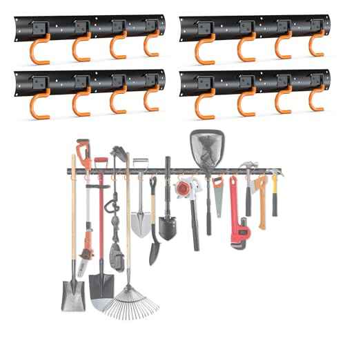3-H 4¡¿16" All Metal Garden Tool Organizer, Garage Tool Organizer, Broom Holder Wall Mount for Garage, Shed, Garden, Basement Hanging and Organizing Rake, Mop, Shovel, Hose