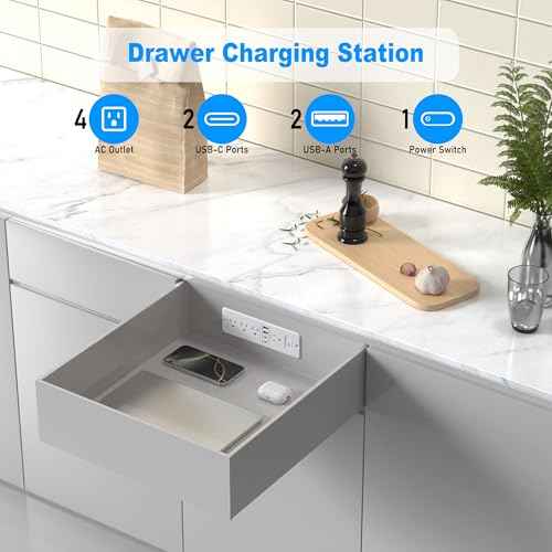 65W USB C Recessed Power Strip, Flush Mount Desktop Recessed Outlet with 4AC & 2 PD GaN USB C & 2 USB-A Ports, Furniture Hidden Drawer Fast Charging Station for Home Office