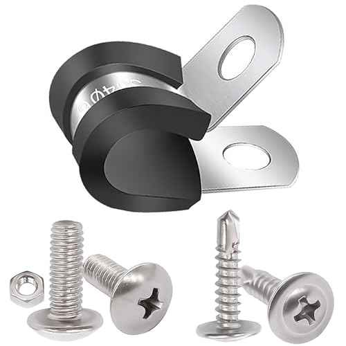 Twidec/50PCS 1/4 Inch Cable Clamp 304 Stainless Steel Rubber Coated Cushion Pipe Clamps,Metal Clamp,With Metal Rubber Clips For Automotive Wire Tube Pipe Clamps N-056-1/4