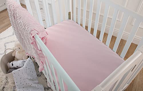 American Baby Company 100% Natural Cotton Fitted Mini Crib Sheet 38" x 24" - Soft & Breathable Small Nesting Portable Crib Sheet, Fits Pack N Play Mattresses, Baby Pink, for Boys & Girls