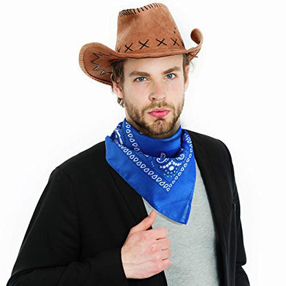 SATINIOR 6 Set Halloween Western Cowboy Hat with Bandanna Cowboy Party Bandannas Pack Western Faux Felt Farmer Hat for Carnival Costume Accessories Cosplay Fancy Dress Party Favorite
