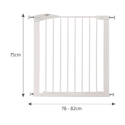 Munchkin Stair Gate Maxi Secure Toddler & Baby Gate 76-82cm extends up to 117cm with separately sold extensions | Pressure Fit Baby Safety & Dog Gate for Doorways | No-Screw Install Child Gate, White