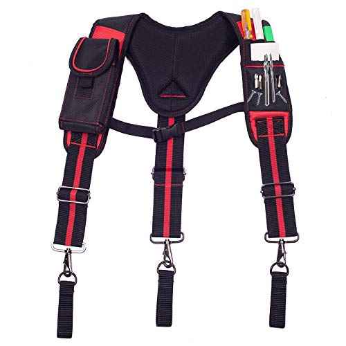 AISENIN Tool Belt Suspenders Construction Work Suspenders with Magnet Pocket, Large Moveable Phone Holder, Pencil Holder