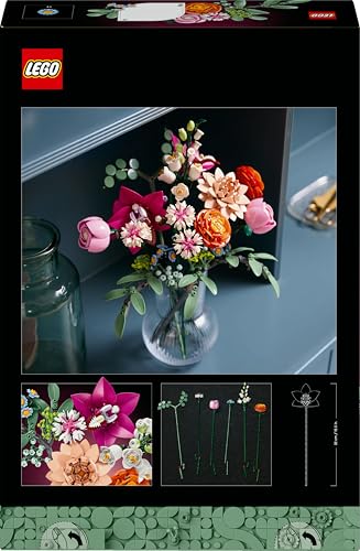 LEGO Botanicals Pretty Pink Flower Bouquet Set for Adults - Floral Home Decor Building Kit with Artificial Roses, Daisies, Cornflowers and Elderflowers - Nature Gifts for Women and Men - 10342